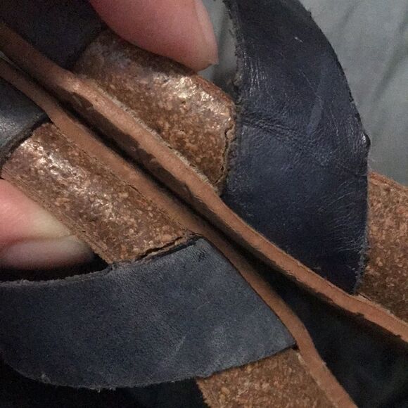 - Yokono blue leather buckle sandals with cork heel size 8 - Picture 8 of 8